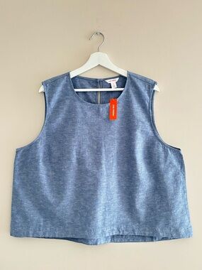 NWT Women’s Plus Size 1X Light Blue Tank Sleeveless Top 75% Cotton/25% Linen